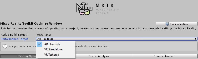 MRTK 최적화 창 성능 대상