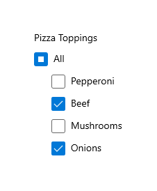 혼합 선택을 표시하는 데 사용되는 확인란