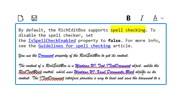 열려 있는 문서가 있는 서식 있는 텍스트 상자