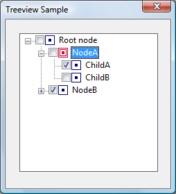 screen shot showing the previous arrangement, but with a checkbox next to each node; two of the checkboxes are selected