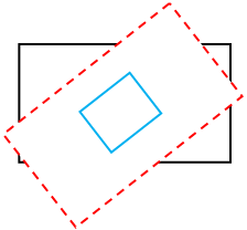 회전된 사각형 안에 있는 작은 파란색 사각형(변환된 clipRect)의 그림