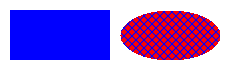 파란색 사각형과 파란색 해치 패턴으로 채워진 자홍색 타원을 보여 주는 그림