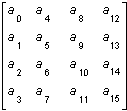 m 매개 변수가 가리키는 4x4 행렬을 보여 주는 다이어그램
