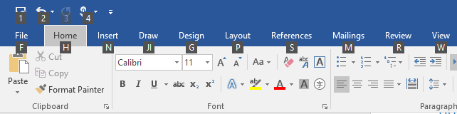 Microsoft Word 액세스 키에 대한 키 설명 배지입니다.