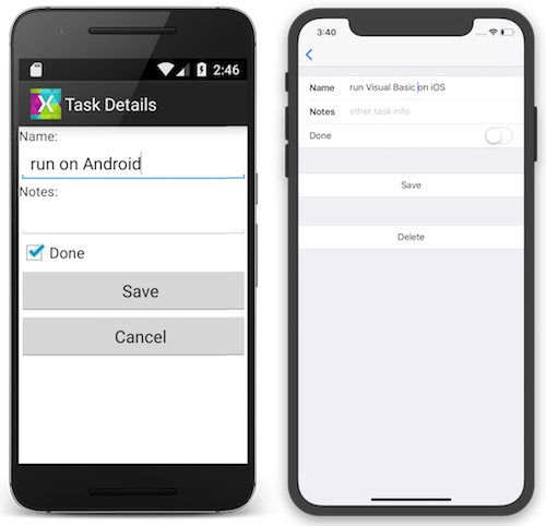 Android and iOS running an app built with Visual Basic