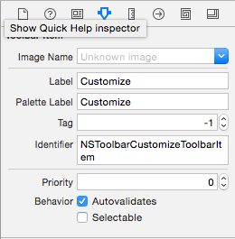 Customizing a toolbar item using the Attributes Inspector
