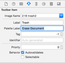 Setting the toolbar item Label and Palette Label