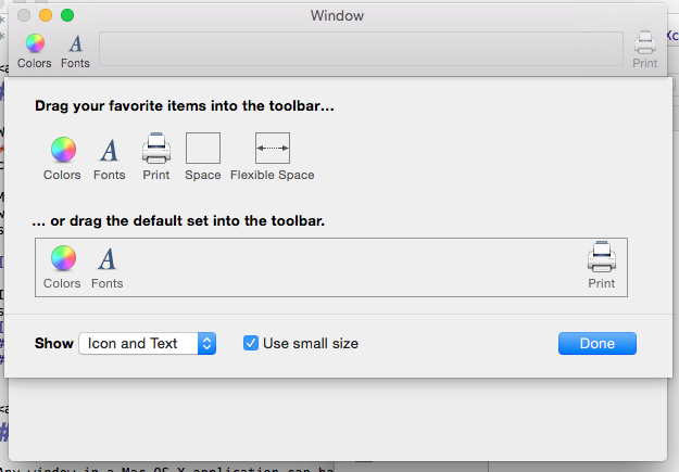 The dialog used to customize a toolbar