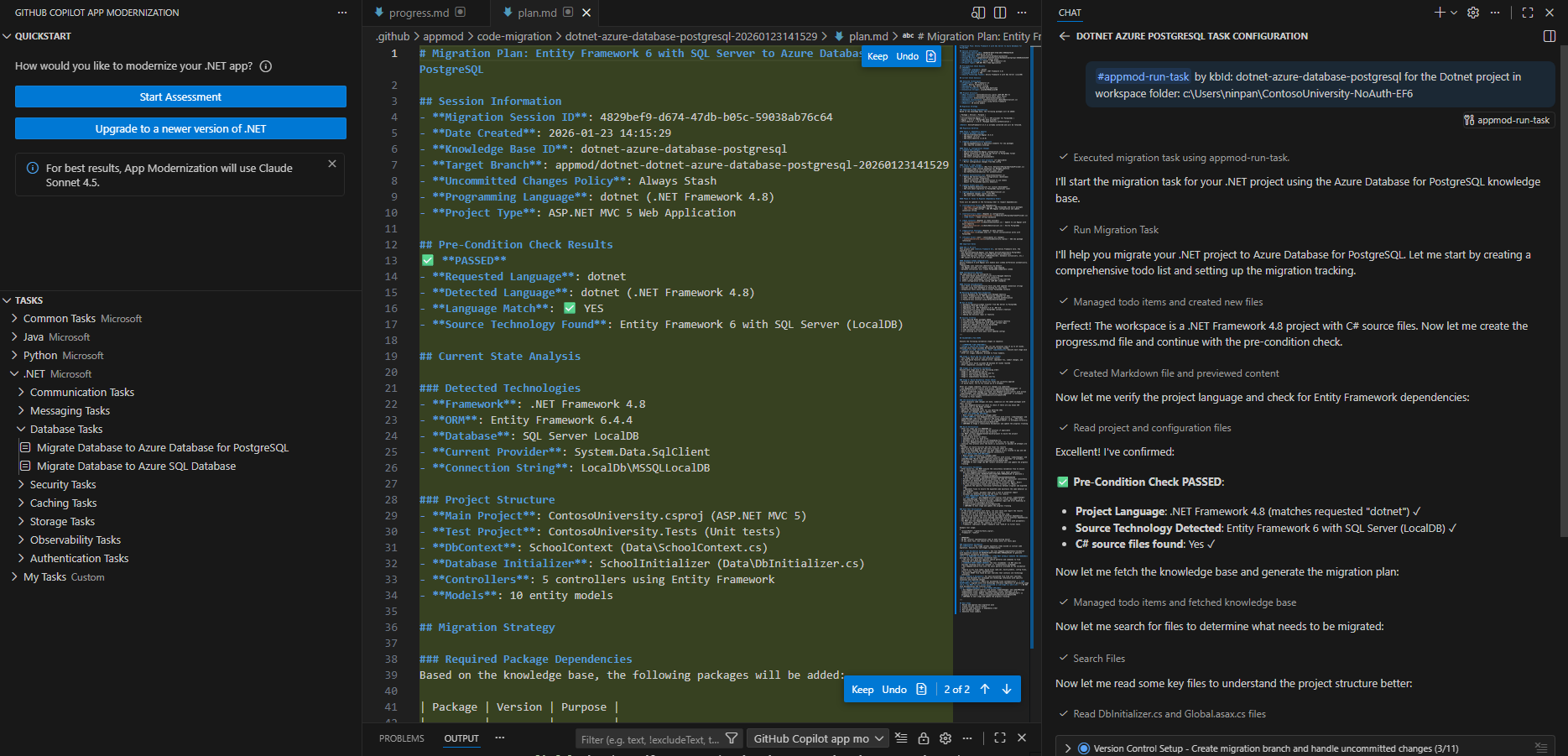 Screenshot of plan generation during a migration task.
