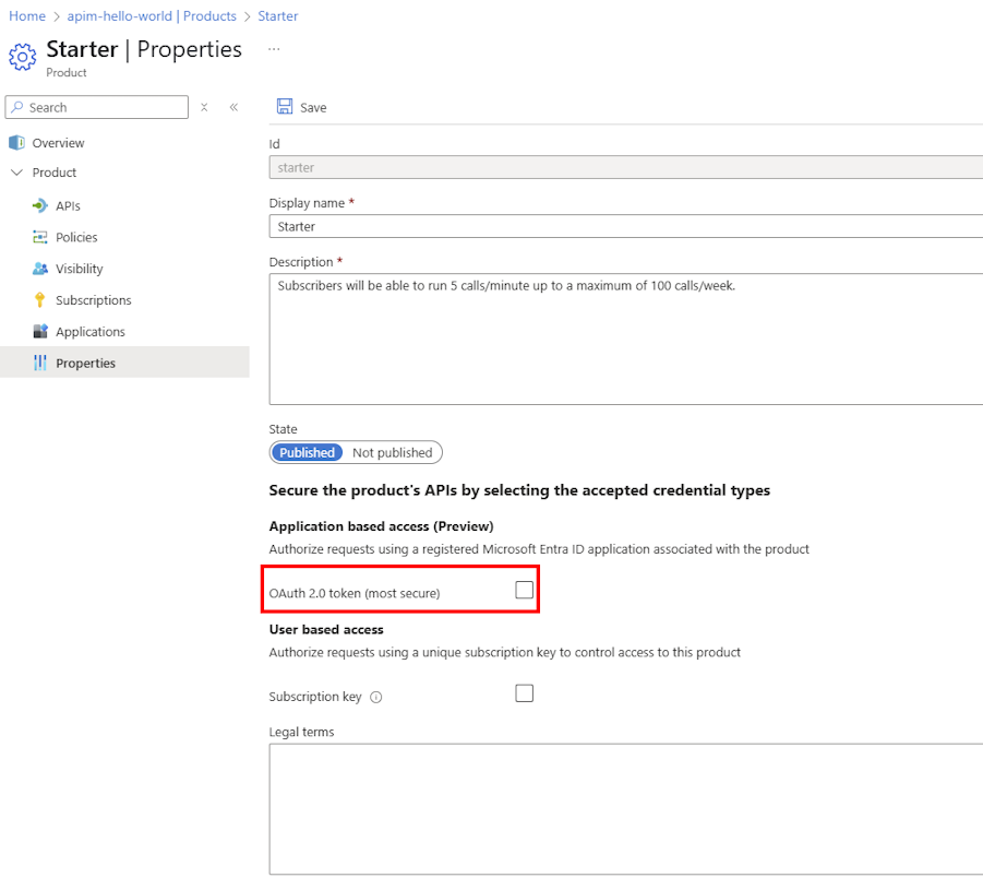 Screenshot of enabling application based access in the portal.