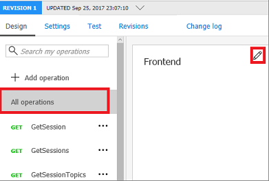 Screenshot that shows the pencil button in the Frontend pane.
