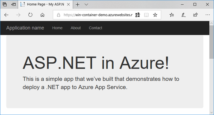 Screenshot that shows the updated web app in Azure.