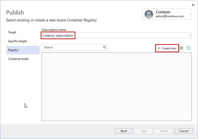 Screenshot that shows the Create new Azure Container Registry screen.