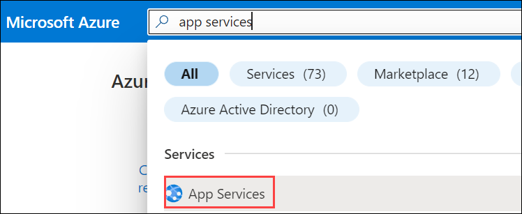 Screenshot that shows how to search for app services in the Azure portal.