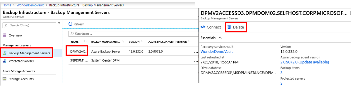 Screenshot that shows, for MABS or DPM, selecting your vault to open its dashboard.
