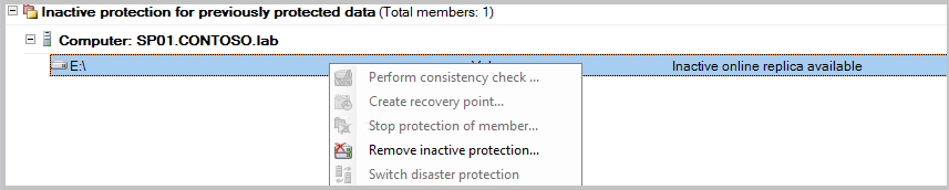 Screenshot that shows removing inactive protection.