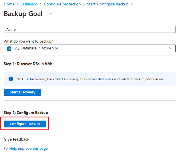 Screenshot shows the selection of Configure Backup.