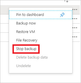 Screenshot that shows the Stop backup menu.