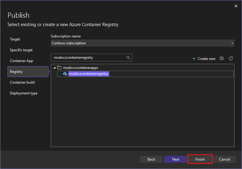 A screenshot showing how to select the created registry.