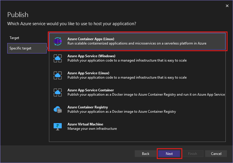 A screenshot showing Container Apps selected.