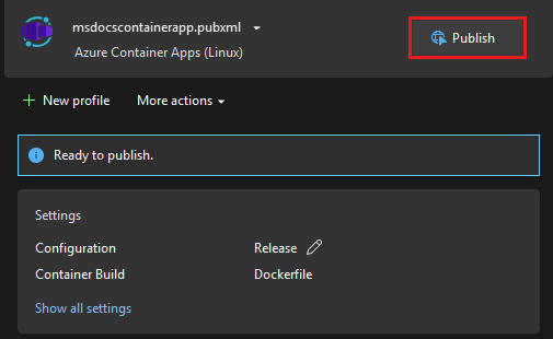 A screenshot showing how to publish the app.
