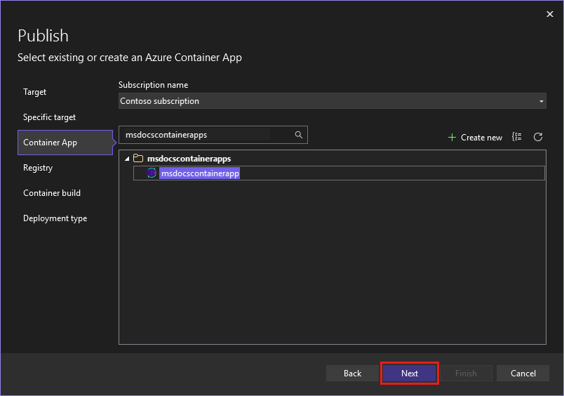 A screenshot showing how to select the created resource.
