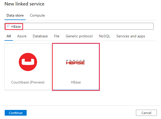 Screenshot of the HBase connector.