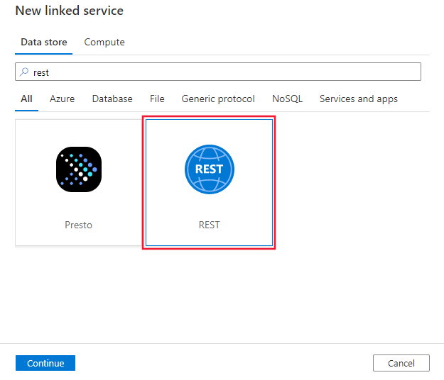 Screenshot of selecting the REST connector.