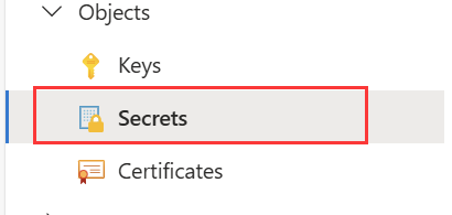 Screenshot of the secrets list in Azure Key Vault.