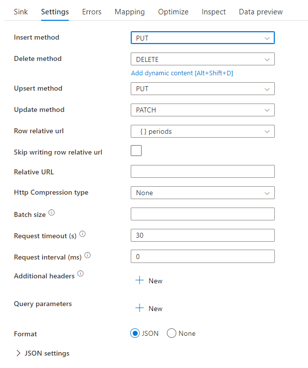 Screenshot of the data flow REST sink.