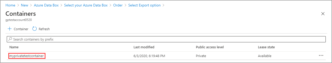 Screen capture of the View container details controls.