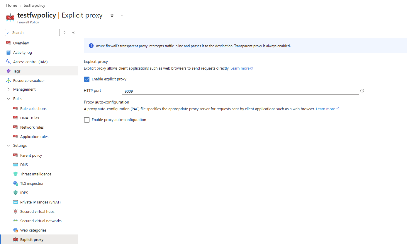 Screenshot showing the Enable explicit proxy setting.