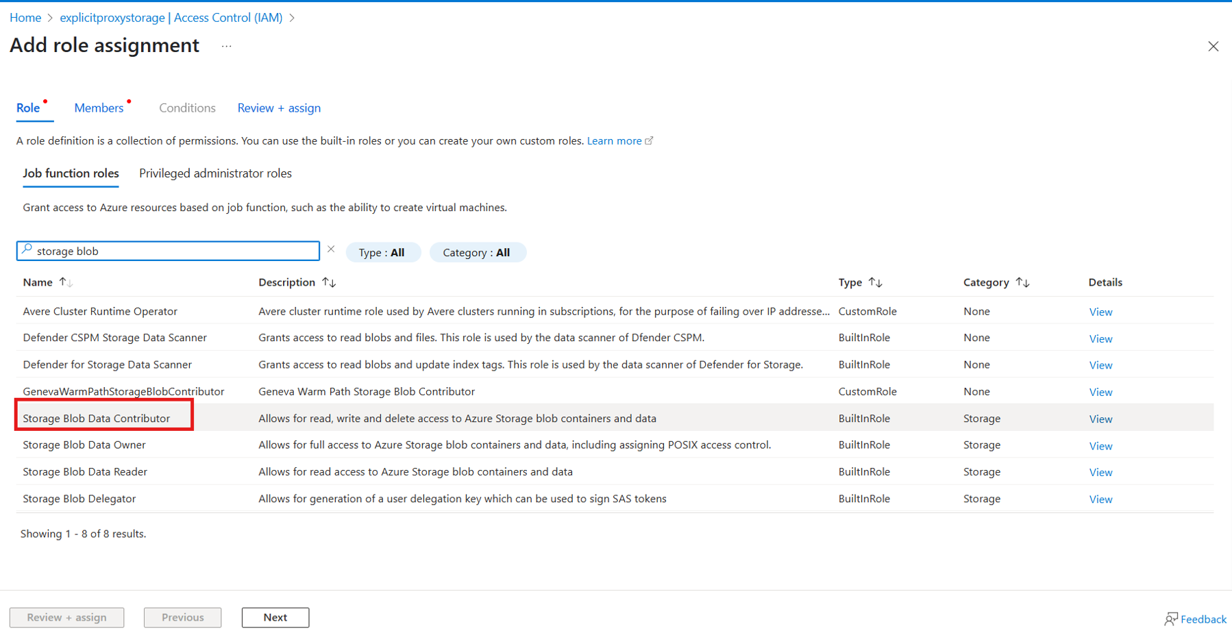 Screenshot showing how to add role assignment.