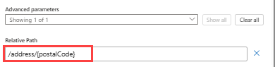 Screenshot shows Consumption workflow, Request trigger, and Relative path parameter value.