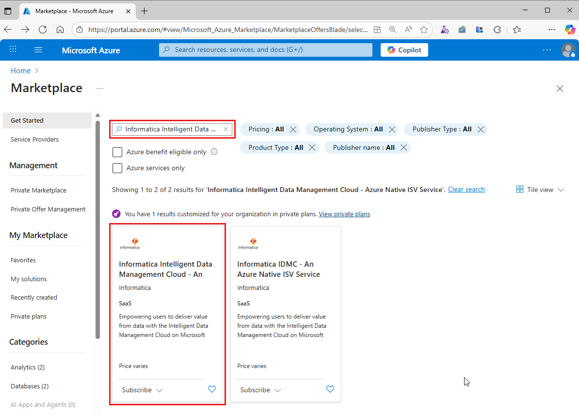 Screenshot of Informatica application in the Marketplace.
