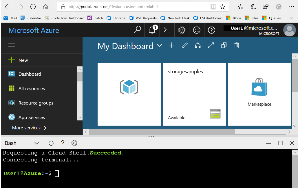 Screenshot of the Cloud Shell window open in the Azure portal.