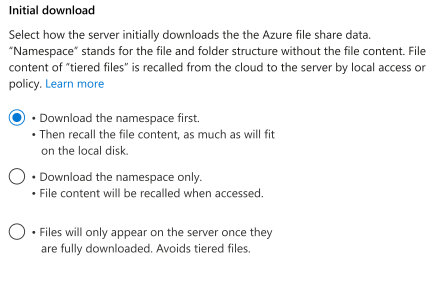 Screenshot showing the initial download options in the Create server endpoint wizard.