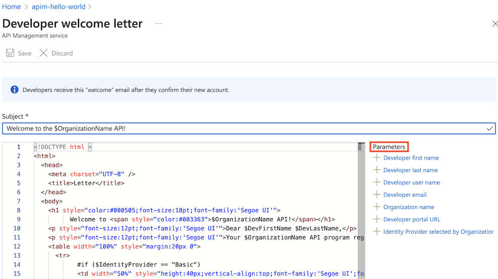 Screenshot of notification template editor in the portal.