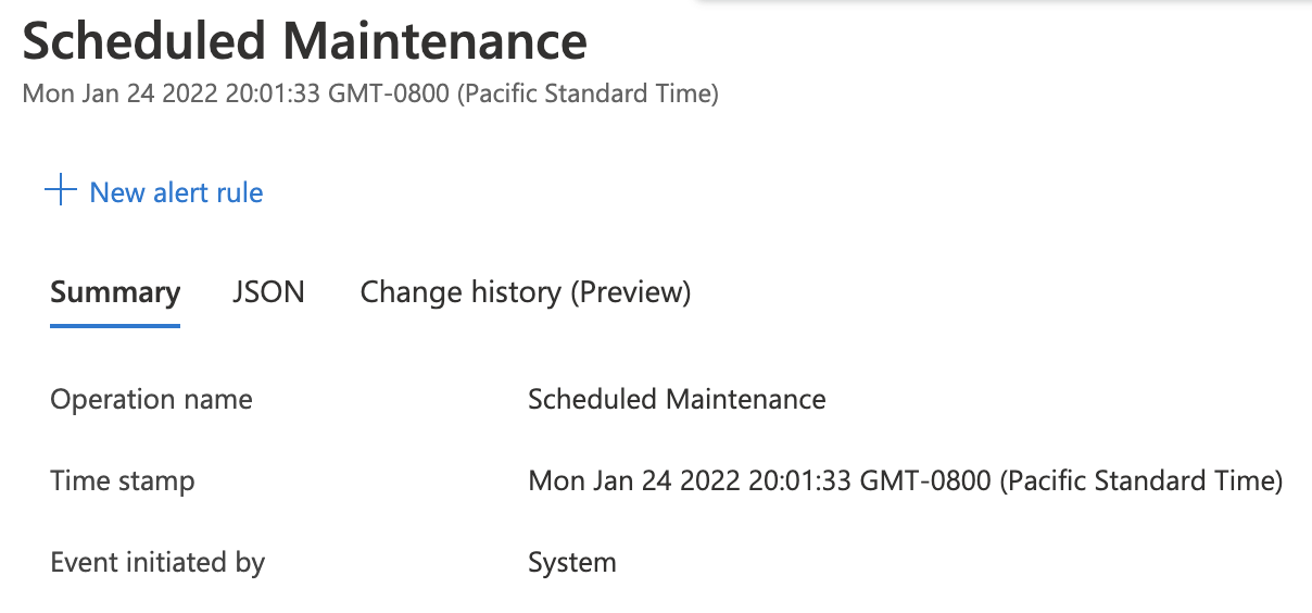 Scheduled maintenance event in Activity log in the portal.