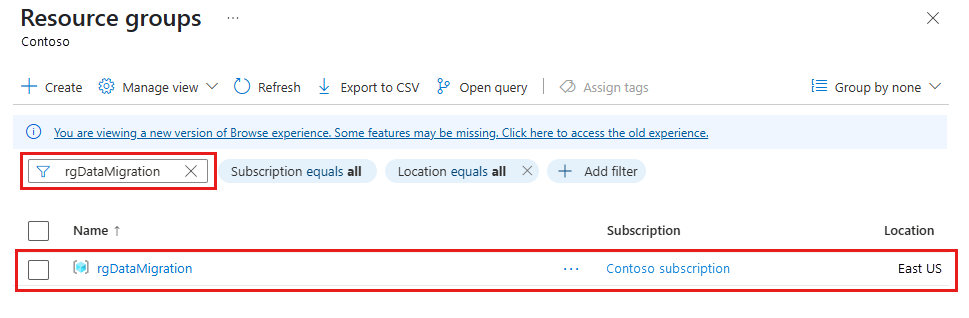 Screenshot showing the selection of your resource group.
