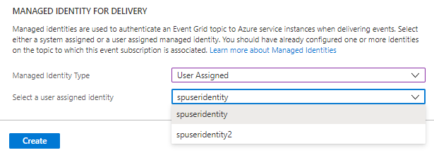 Screenshot of enabling a user-assigned identity on an event subscription.