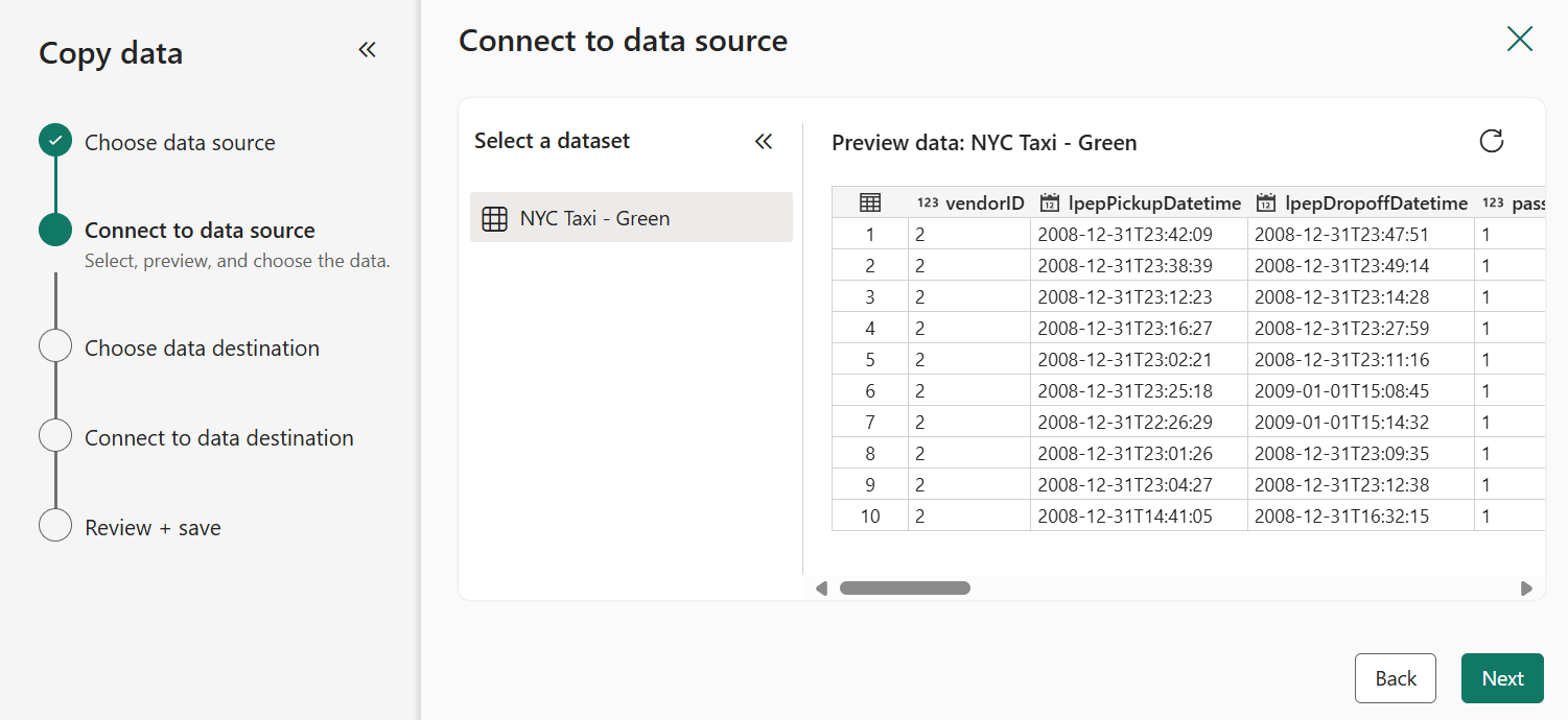 Screenshot showing a preview of the Bing COVID-19 sample data.