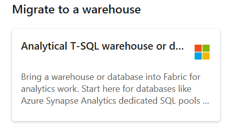 Screenshot from the Fabric portal of the Analytical T-SQL warehouse or database tile.