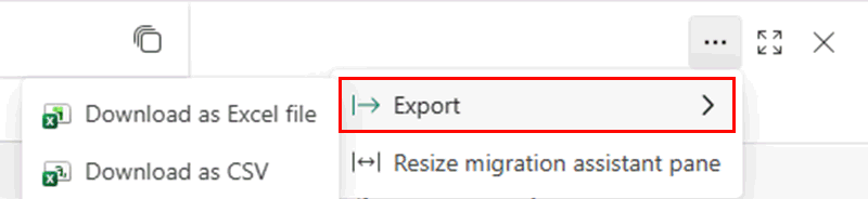 Screenshot from the Fabric portal showing the Export and Download As options.