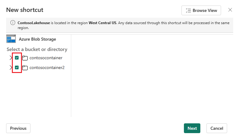 Screenshot that shows selecting the target locations for a new shortcut.