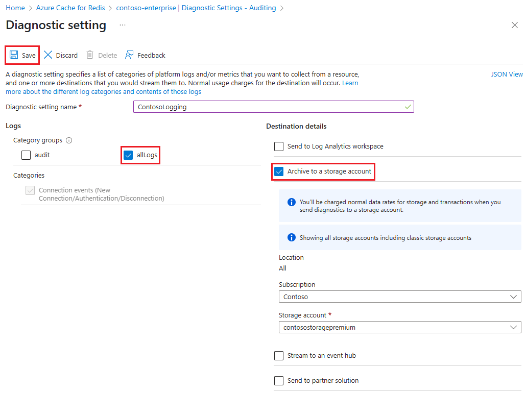 Screenshot showing Connection events being checked in working pane.