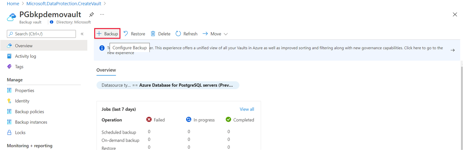 Screenshot that shows the button for adding a backup.