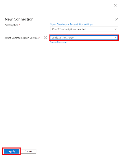 Screenshot that shows how to save the selected Communication Service resource to create a new Communication Services user ID.
