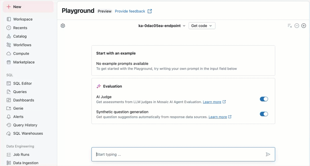 Knowledge Assistant endpoint in Playground.