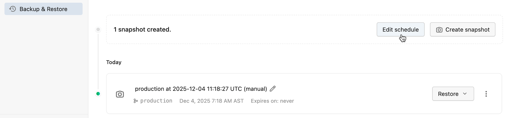 Edit backup schedule button